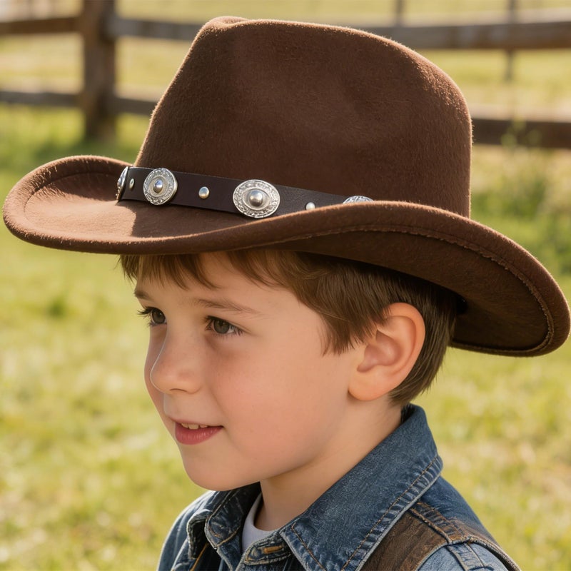 UTOWO Kids Western-Cowboy-Hat Felt-Cowgirl-Hat for Little Kids Wide Brim Fedora Hats - Image 2