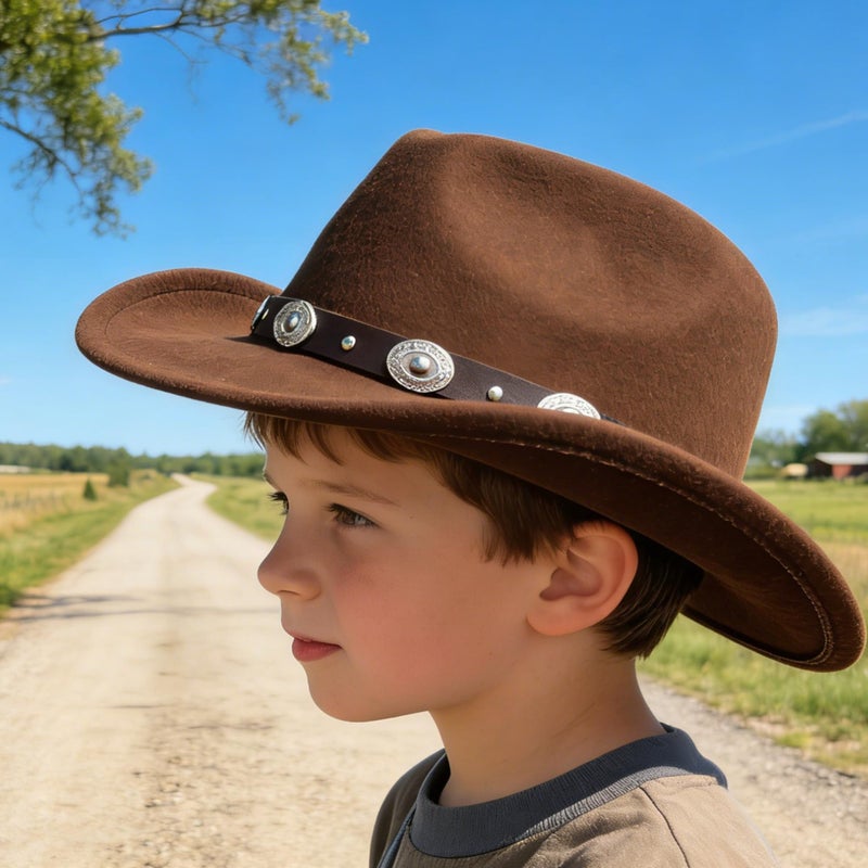 UTOWO Kids Western-Cowboy-Hat Felt-Cowgirl-Hat for Little Kids Wide Brim Fedora Hats - Image 5