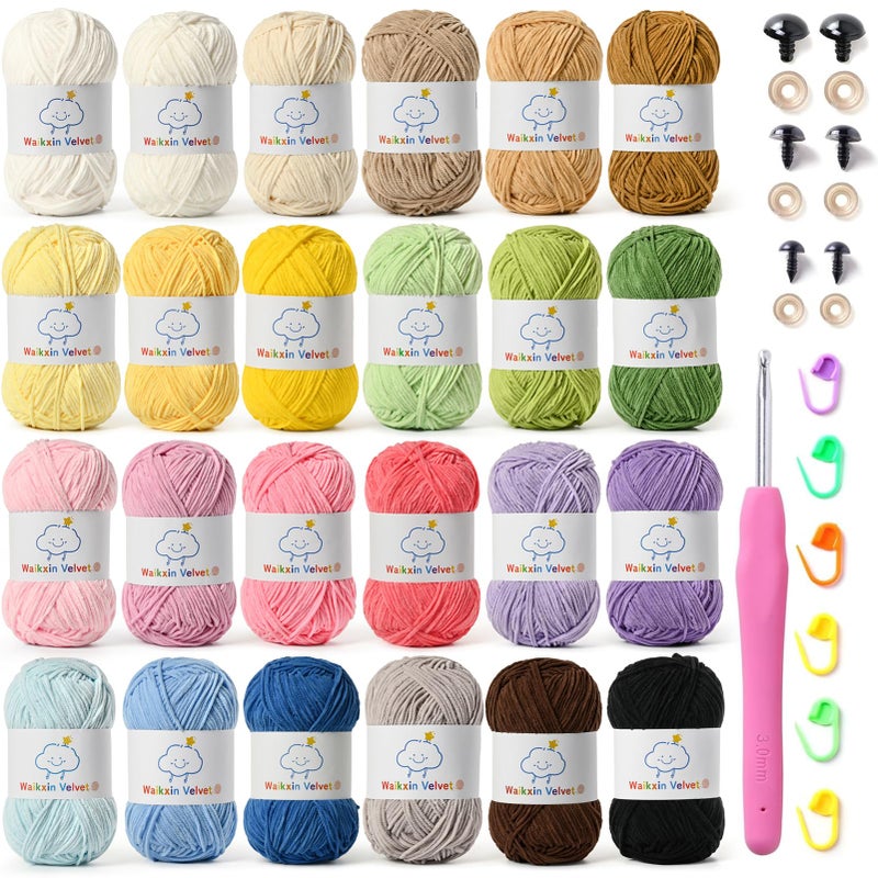 Waikxin 24 Pack Fluffy Chenille Yarn for Crocheting, Baby Yarn for Crocheting Soft, 3806yds/42oz Fingering Weight Crochet Amigurumi Yarn, Velvet Yarns for Crochet Baby Blanket&DIY Crafts.(Set A) - Image 1