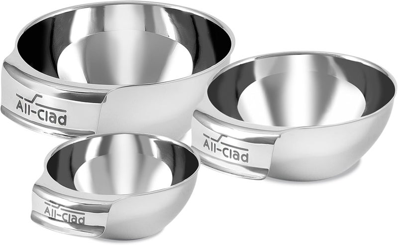 All-Clad Kitchen Essentials Stainless Steel Mini Measuring Bowl Set 3 Piece, Includes 1, 1/2 and 1/4 Stackable Measuring Cups, Gadgets for Cooking & Baking, Cookware Tools, Dishwasher Safe, Silver - Image 1