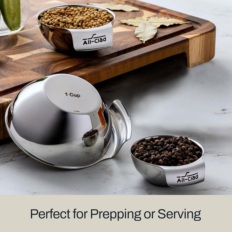 All-Clad Kitchen Essentials Stainless Steel Mini Measuring Bowl Set 3 Piece, Includes 1, 1/2 and 1/4 Stackable Measuring Cups, Gadgets for Cooking & Baking, Cookware Tools, Dishwasher Safe, Silver - Image 4