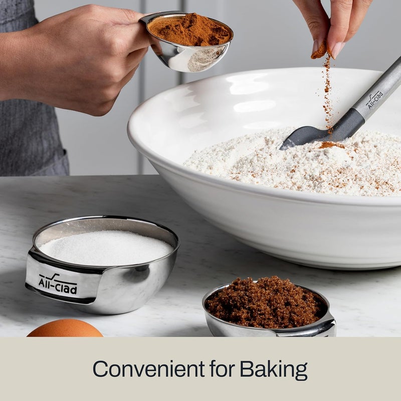 All-Clad Kitchen Essentials Stainless Steel Mini Measuring Bowl Set 3 Piece, Includes 1, 1/2 and 1/4 Stackable Measuring Cups, Gadgets for Cooking & Baking, Cookware Tools, Dishwasher Safe, Silver - Image 2