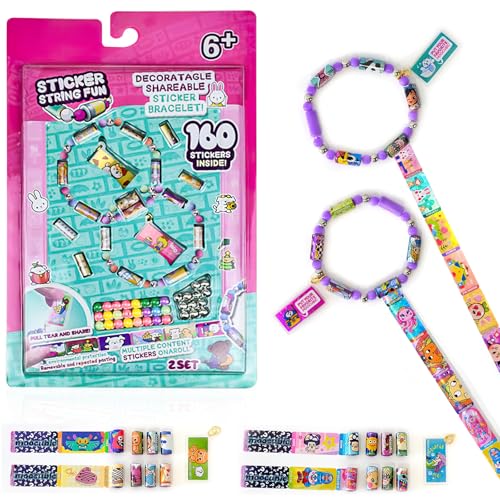 Flavizo DIY Sticker Rolls Bracelet & Band Kit for Kids Girls – 160 Pcs Reusable Cartoon Stickers, Spacer Beads, 16 Bracelet Rolls – Creative Craft & Gift Set, Multicolor - Image 1