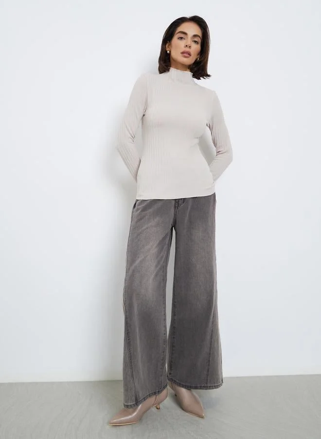 Styli Grey Textured Cable Knit Top