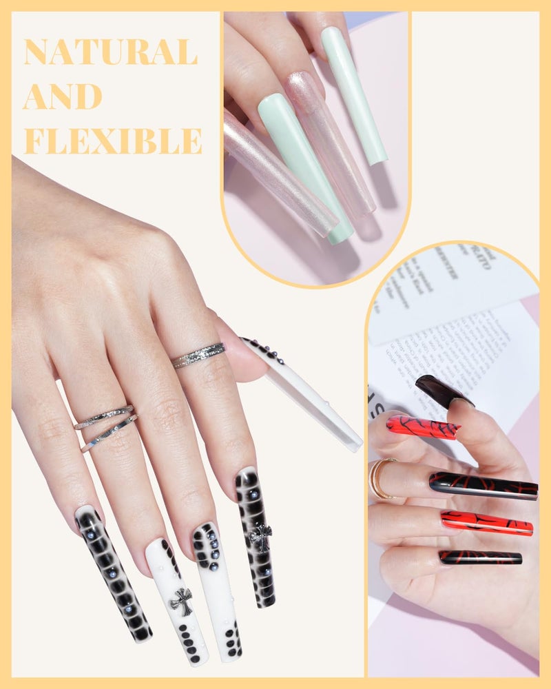 MORGLES Extra Long Tapered Square Nail Tips, 240 Pcs 3XL Full Cover Fake Tips Clear Nail Kit with Glue, Clipper, Files and Cuticle Fork for Acrylic Home DIY with Box - Image 3