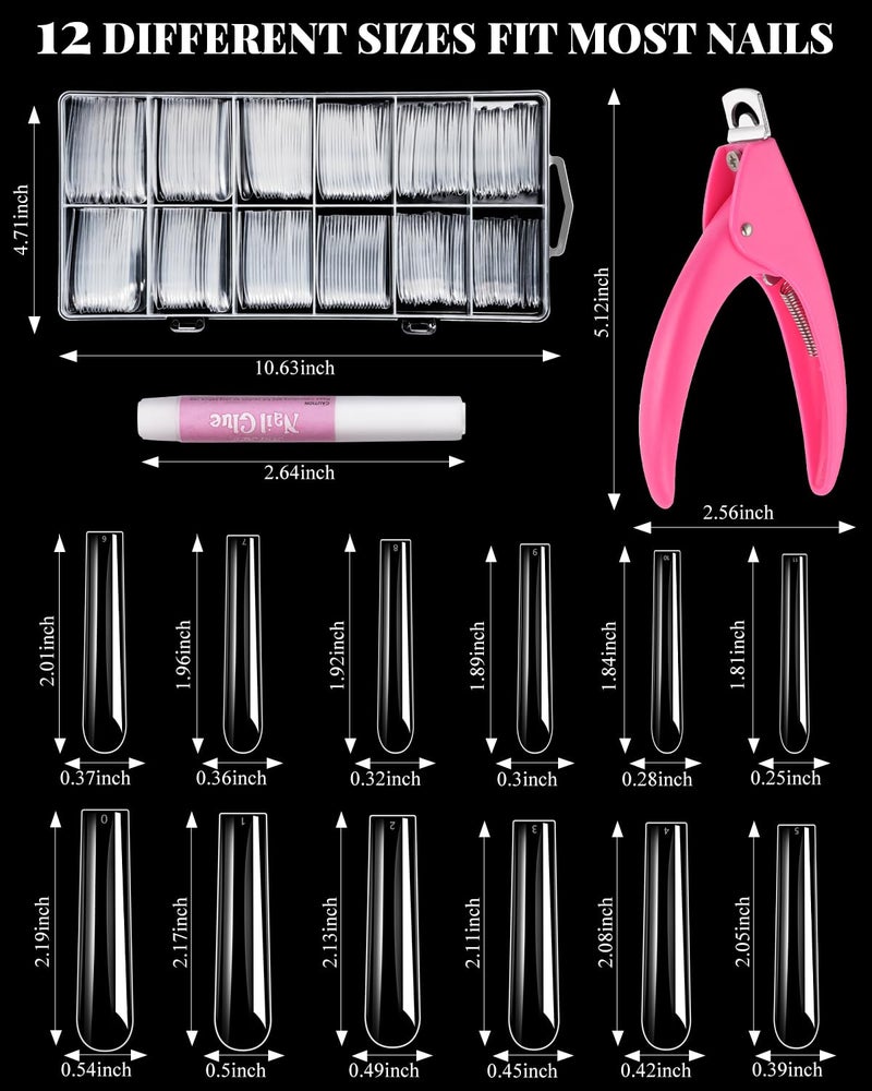 MORGLES Extra Long Tapered Square Nail Tips, 240 Pcs 3XL Full Cover Fake Tips Clear Nail Kit with Glue, Clipper, Files and Cuticle Fork for Acrylic Home DIY with Box - Image 2
