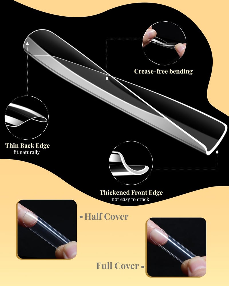 MORGLES Extra Long Tapered Square Nail Tips, 240 Pcs 3XL Full Cover Fake Tips Clear Nail Kit with Glue, Clipper, Files and Cuticle Fork for Acrylic Home DIY with Box - Image 4
