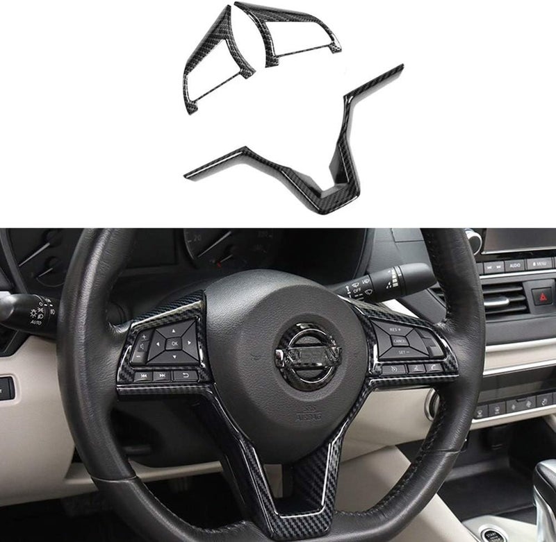 MAXDOOL Carbon Fiber Steering Wheel Cover Sequins Frame Trim for Nissan Vehicles - Image 1