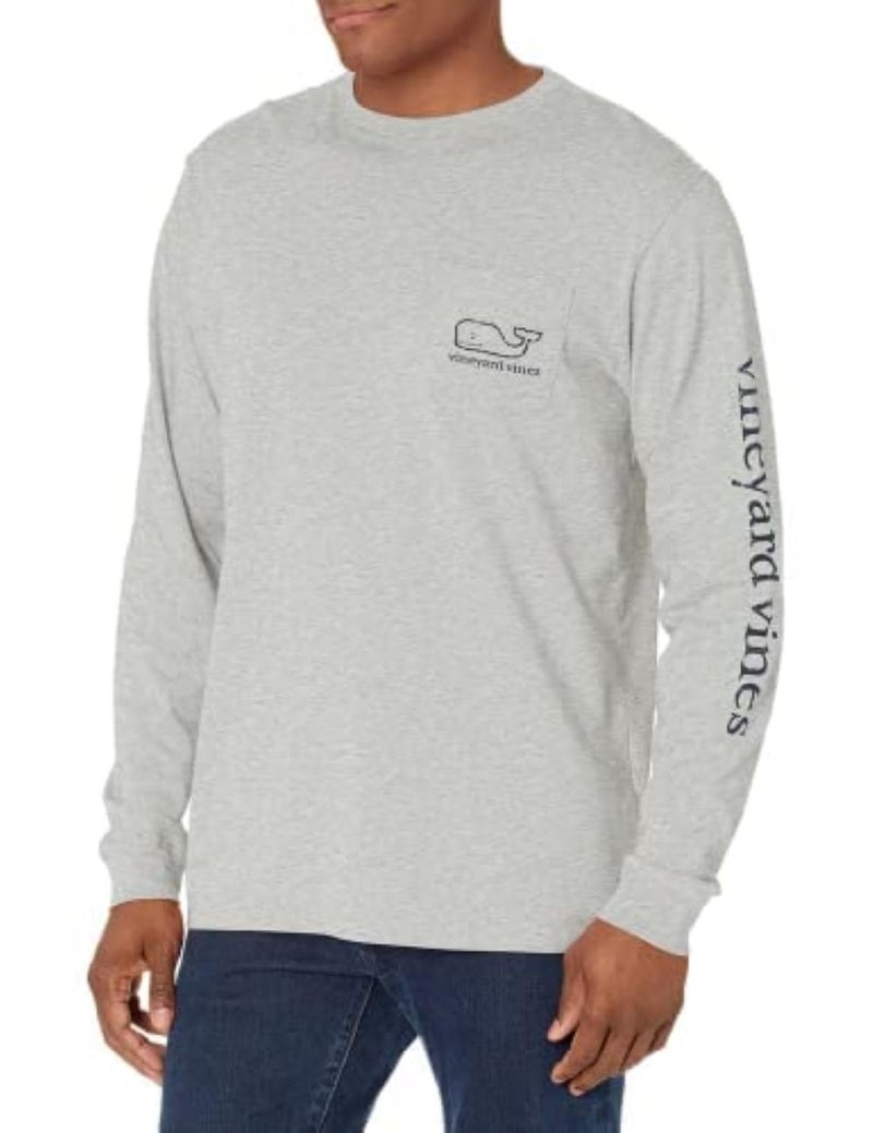 vineyard vines Mens Long Sleeve Vintage Whale Pocket TShirt Gray Heather Large