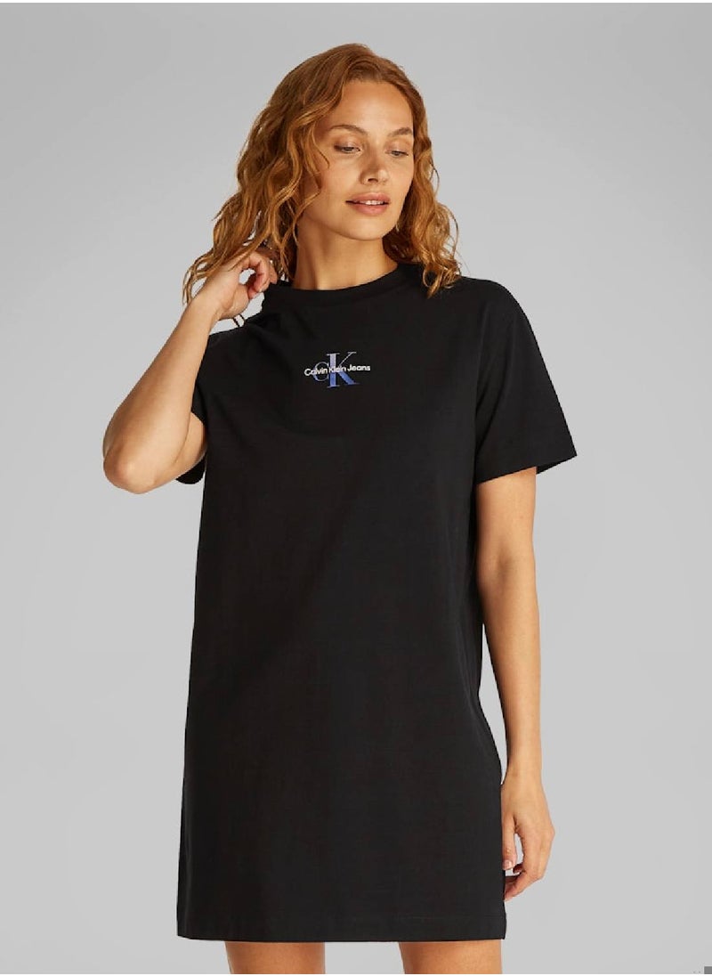 Calvin Klein Jeans - Women's Monogram T-Shirt Dress - Cotton, Black - Image 1