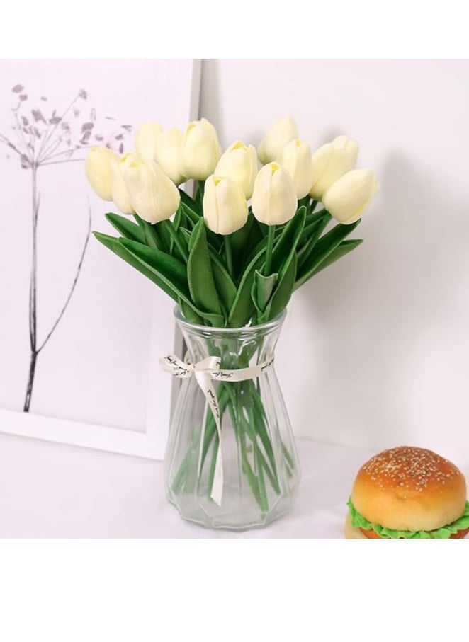 Generic Pack of 10 Artificial Flowers Artificial Flowers Fake Tulip Bouquet Silicone Tulip Fake Flower Plastic Tulip Latex Material, Elegant Flower Decoration for Bridal Bouquets, Home, Party, Office  - Image 1