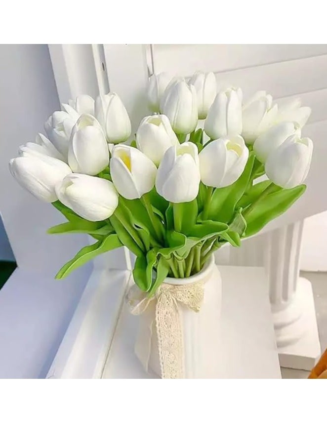 Generic Pack of 10 Artificial Flowers Artificial Flowers Fake Tulip Bouquet Silicone Tulip Fake Flower Plastic Tulip Latex Material, Elegant Flower Decoration for Bridal Bouquets, Home, Party, Office  - Image 2