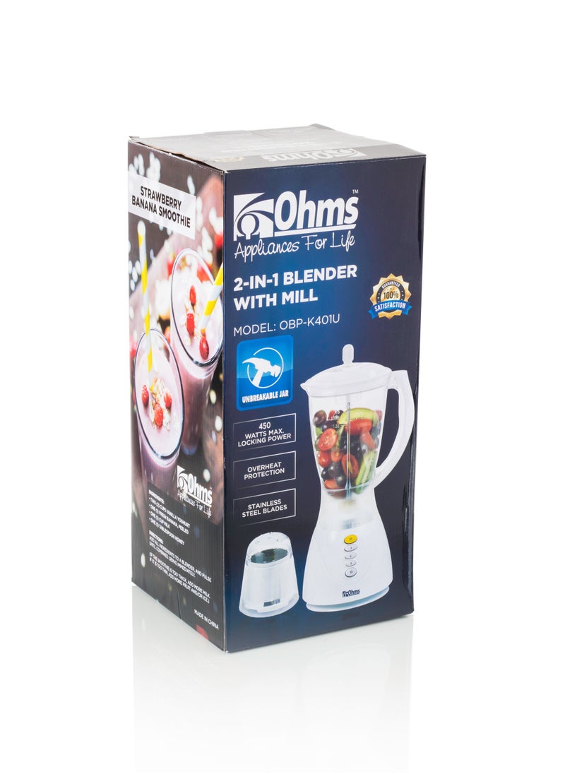 Ohms - Ohms 2-in-1 Blender With Grinder 450 Watts White - Image 1