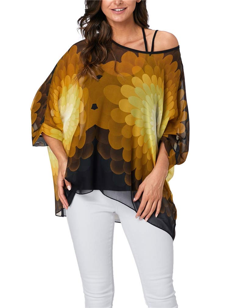 Vanbuy Womens Summer Printed Batwing Sleeve Top Chiffon Poncho Flowy Loose Sheer Beach Cover Up Z336-43-4339 - Image 3