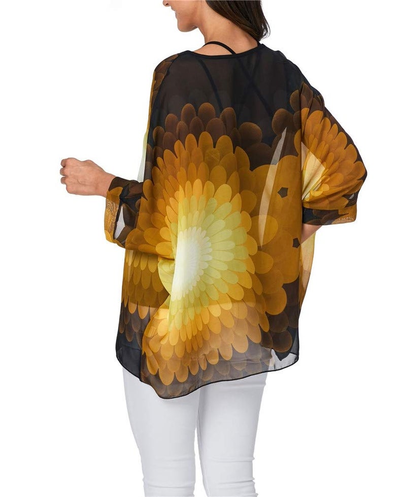 Vanbuy Womens Summer Printed Batwing Sleeve Top Chiffon Poncho Flowy Loose Sheer Beach Cover Up Z336-43-4339 - Image 4