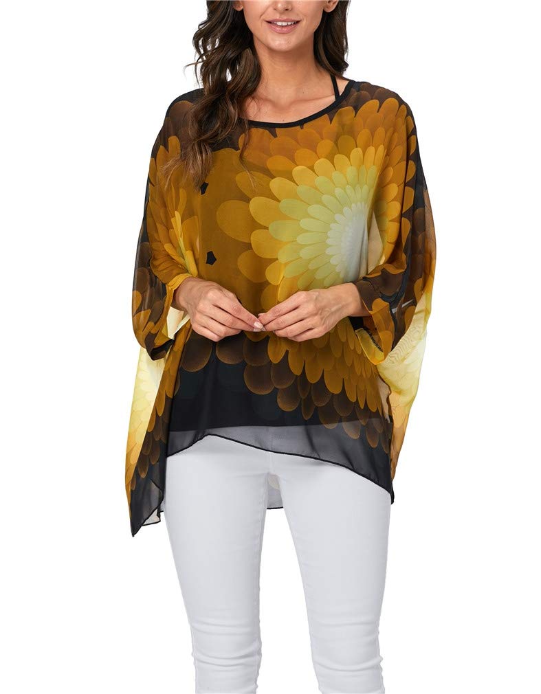 Vanbuy Womens Summer Printed Batwing Sleeve Top Chiffon Poncho Flowy Loose Sheer Beach Cover Up Z336-43-4339 - Image 1