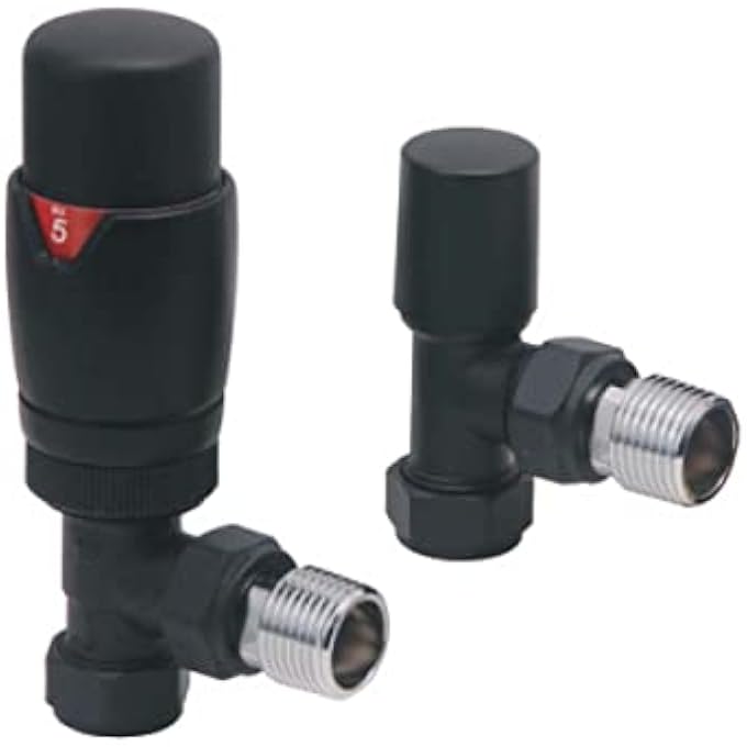 NOIR BLACK ANGLED THERMOSTATIC RADIATOR VALVES - ENERGY SAVING - Image 1