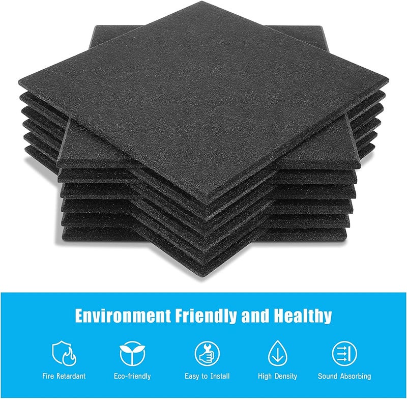 KS AUDIOSOUL ZEE Sound Proofing Studio Foam Padding High Density Polyester Fiber Acoustic Treatment, 30 * 30 * 1 cm Sound Insulation Panels Beveled Edge Tiles,Studio Home and Office. (Pack 6, Black) - Image 2
