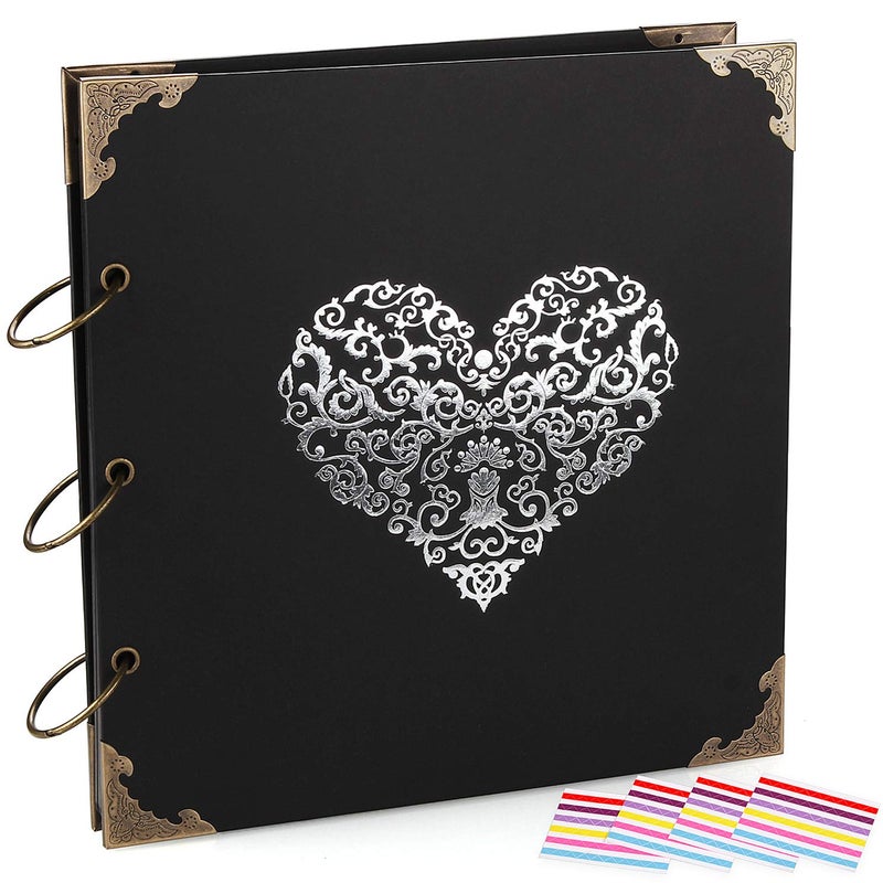ADVcer Photo Album DIY Scrapbook 10x10 inch 50 Pages Double Sided Vintage Hardcover ThreeRing Binder Picture Booth Albums with 6 Colors 408pcs Self Adhesive Photos Corners for Memory Keep Black