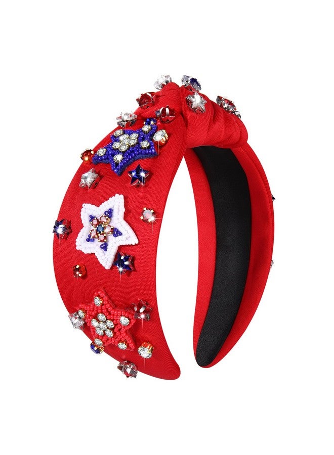 MOLOCH American Flag Headband 4Th Of July Headband Red White Blue Usa Stars Knotted Headband For Women Rhinestone Crystal Patriotic Hairband Party Hair Accessory Stars - Image 1