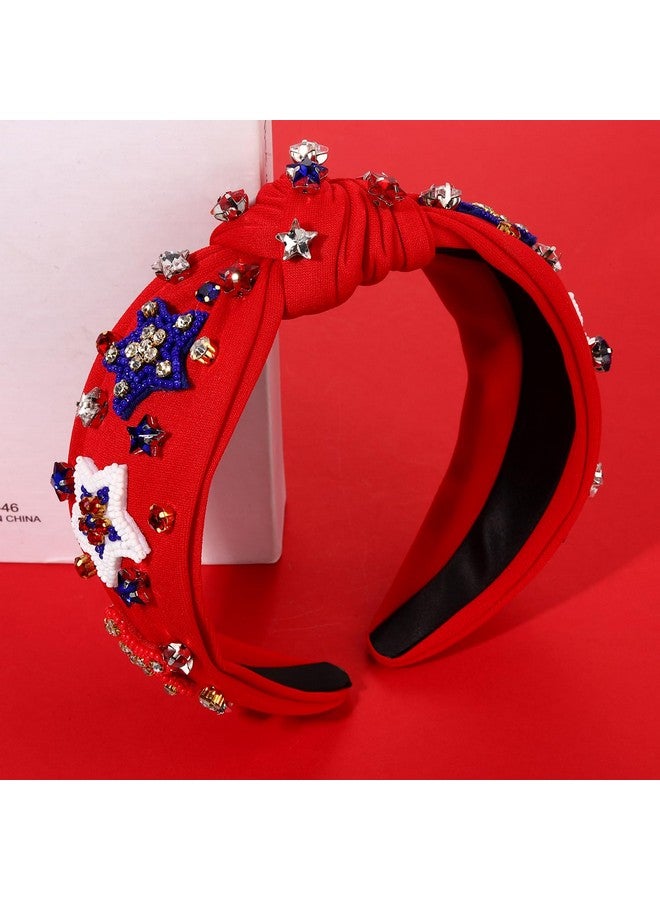 MOLOCH American Flag Headband 4Th Of July Headband Red White Blue Usa Stars Knotted Headband For Women Rhinestone Crystal Patriotic Hairband Party Hair Accessory Stars - Image 2