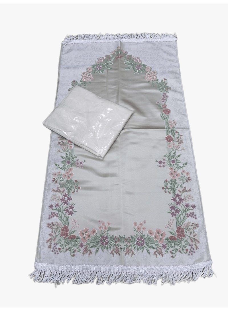 Ramadan Gifting Package Jacquard prayer rug with open prayer sheet, soft rose fabric, seamless, elegant design, suitable for use and gift