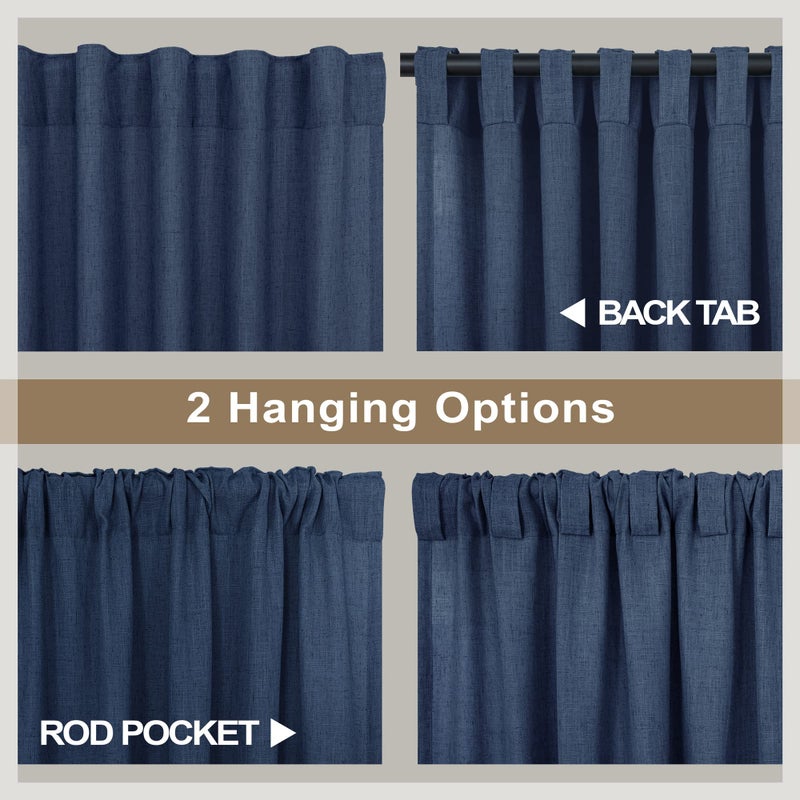 Pitalk Navy Blue Curtains 72 Inch Length for Living Room Pair Set Back Tab Pocket Linen Panel Light Filtering Semi Sheer Dark Blue Curtains for Bedroom Door Picture Window Village Apartment Canopy 52x72 Long - Image 5