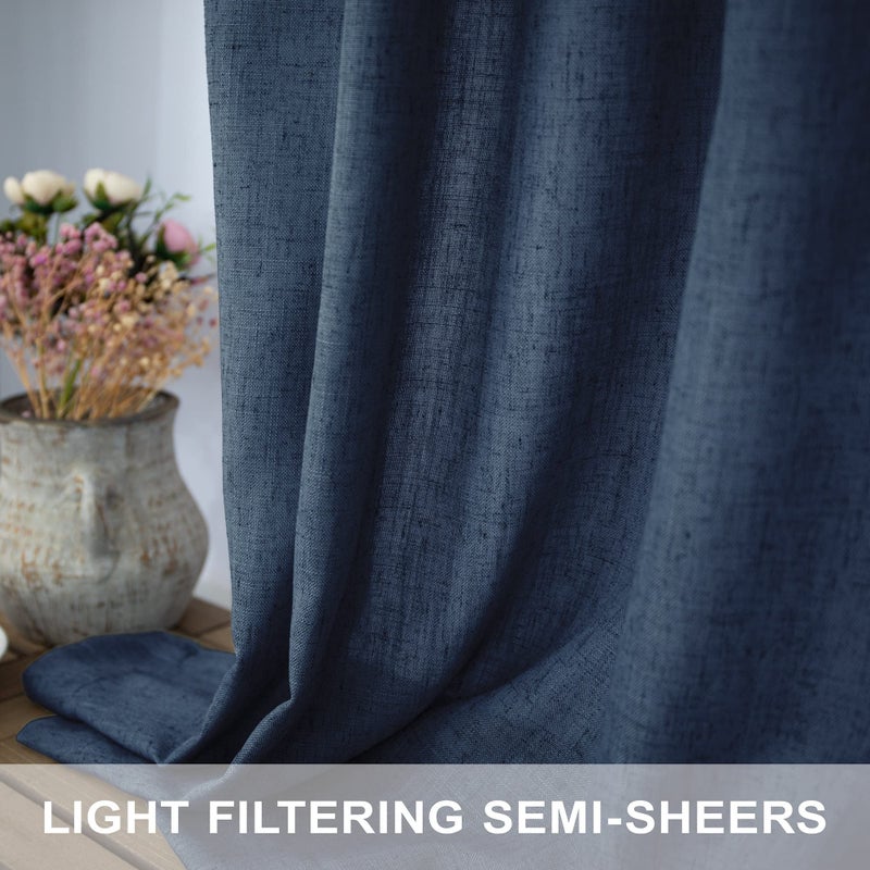 Pitalk Navy Blue Curtains 72 Inch Length for Living Room Pair Set Back Tab Pocket Linen Panel Light Filtering Semi Sheer Dark Blue Curtains for Bedroom Door Picture Window Village Apartment Canopy 52x72 Long - Image 4