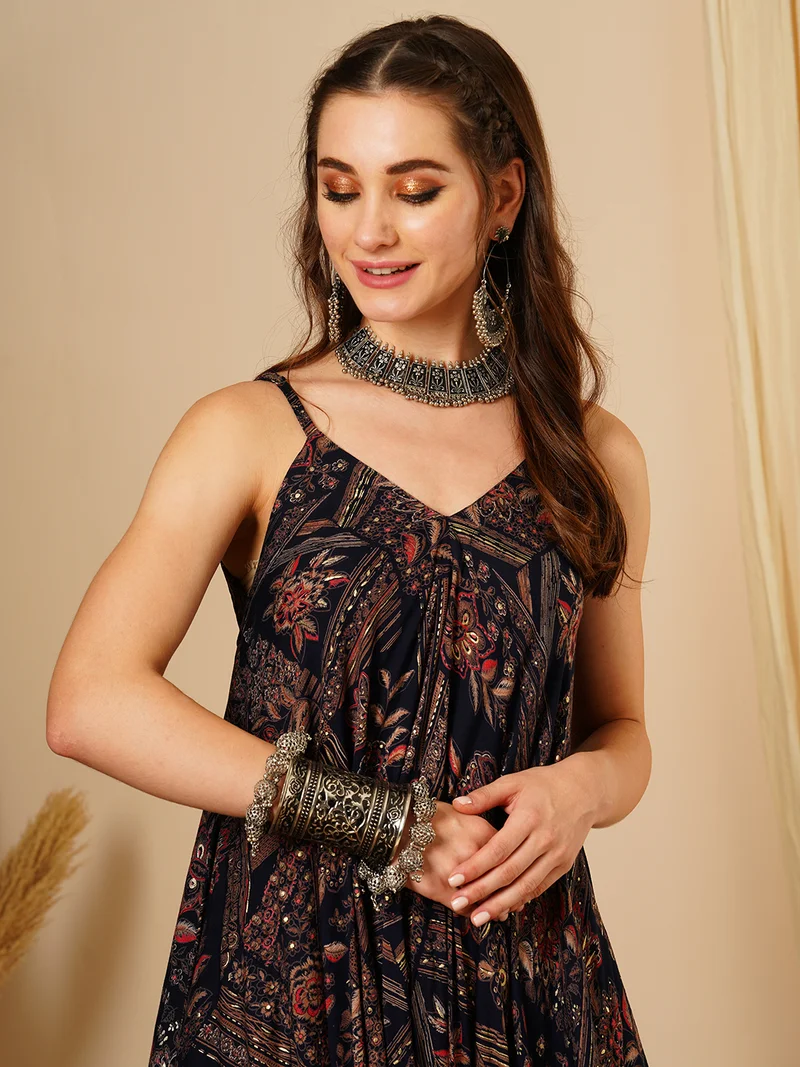 globus Women Ethnic Motifs Printed Shoulder Straps Basic Jumpsuit