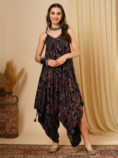 globus Women Ethnic Motifs Printed Shoulder Straps Basic Jumpsuit