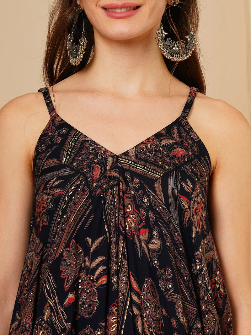 globus Women Ethnic Motifs Printed Shoulder Straps Basic Jumpsuit