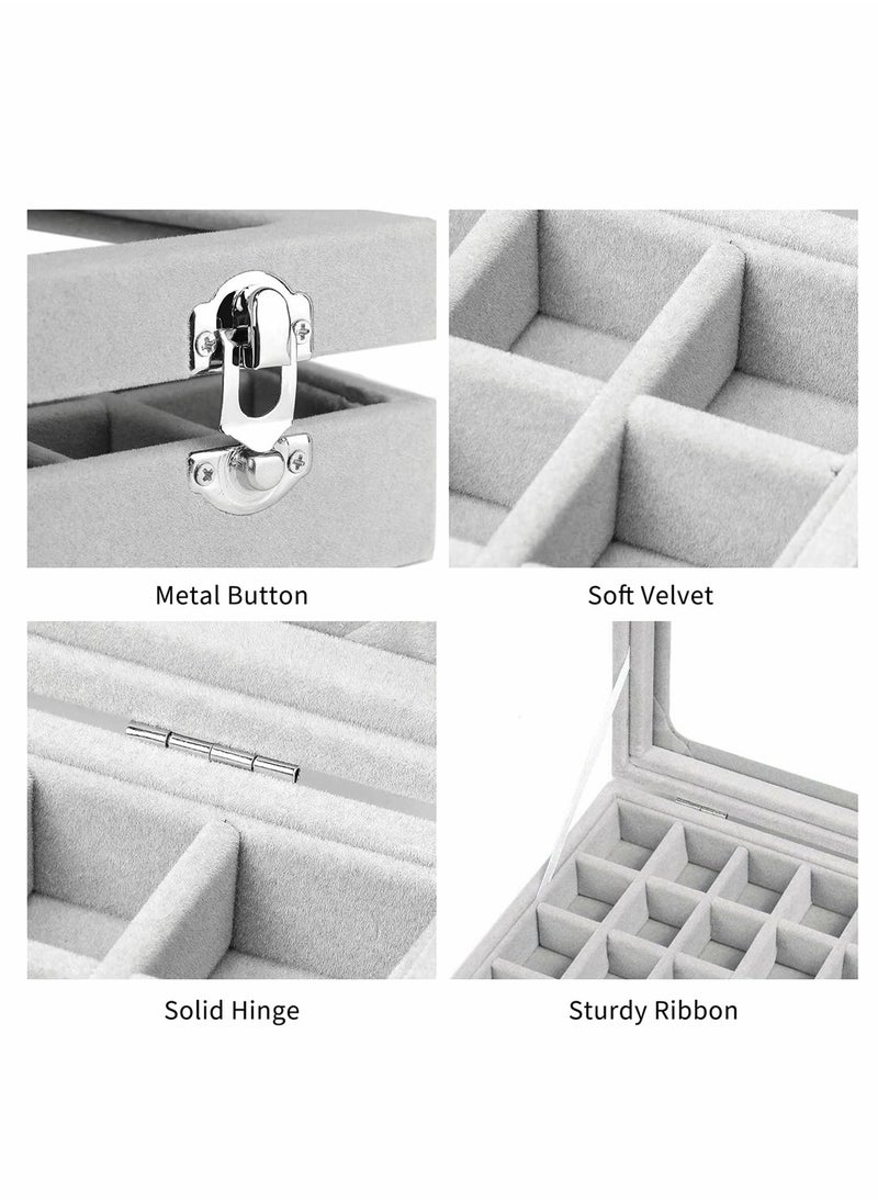 SYOSI - Jewelry Box 24 Grid Grey Velvet Jewelry Tray for Drawers Glass Clear Lid Showcase Display Storage Ring Trays Holder Earrings Organizer Case - Image 1