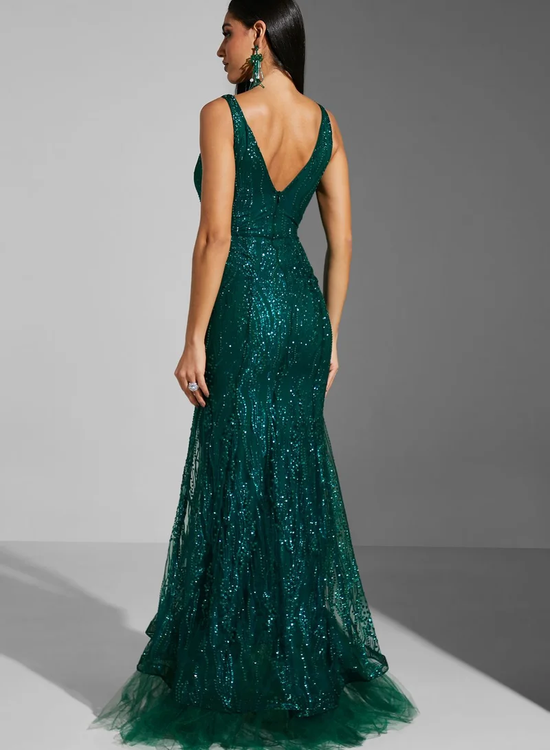 Namshi x Farah Hassan Mesh Cutout Embellished Dress