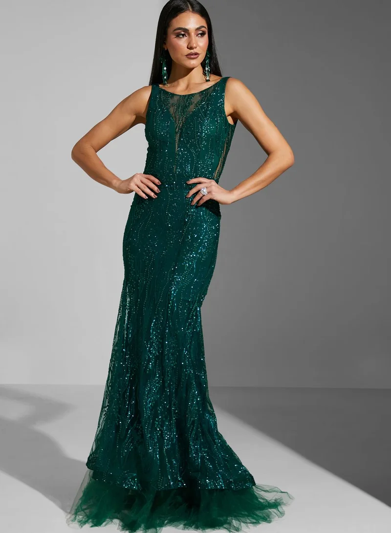 Namshi x Farah Hassan Mesh Cutout Embellished Dress