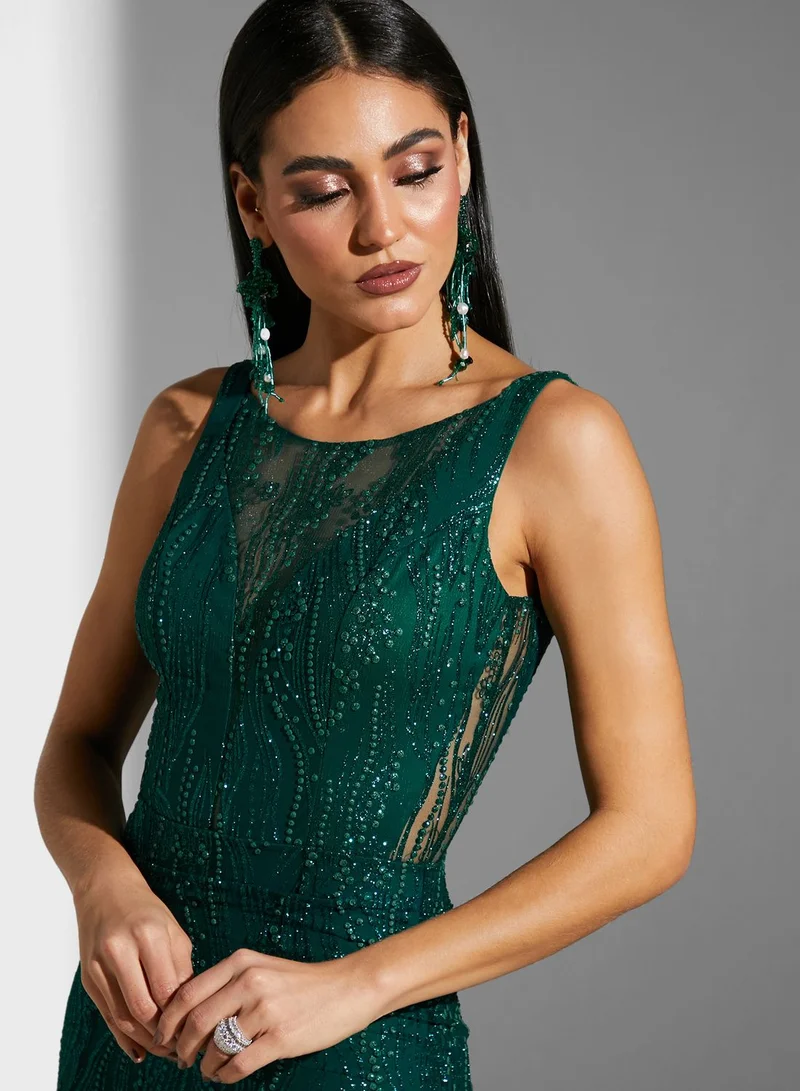 Namshi x Farah Hassan Mesh Cutout Embellished Dress