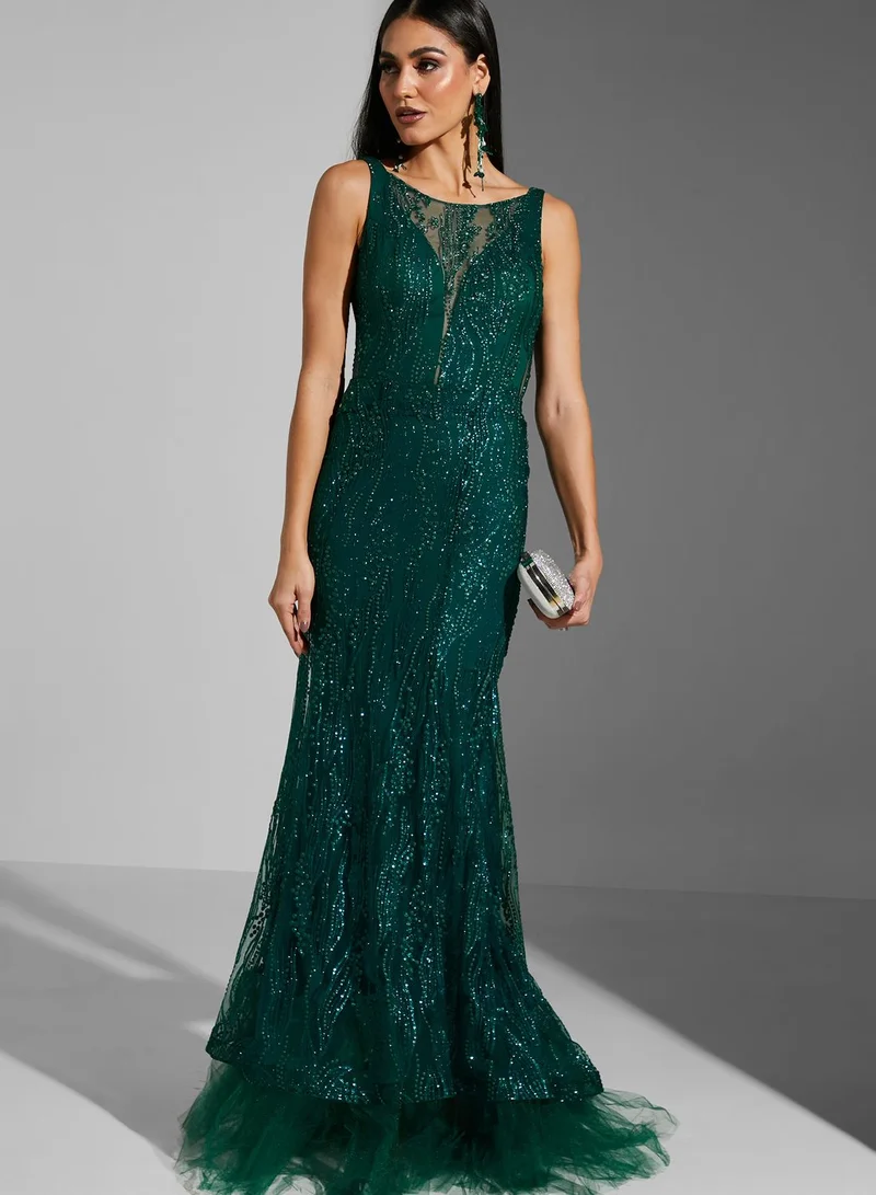 Namshi x Farah Hassan Mesh Cutout Embellished Dress