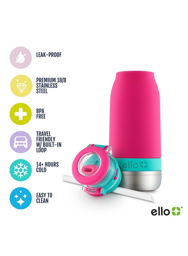 Ello Emma Vacuum Insulated Stainless Steel Water Bottle with Locking Leak Proof Lid and Soft Straw, BPA Free, Tropical Pink, 14oz - Image 2
