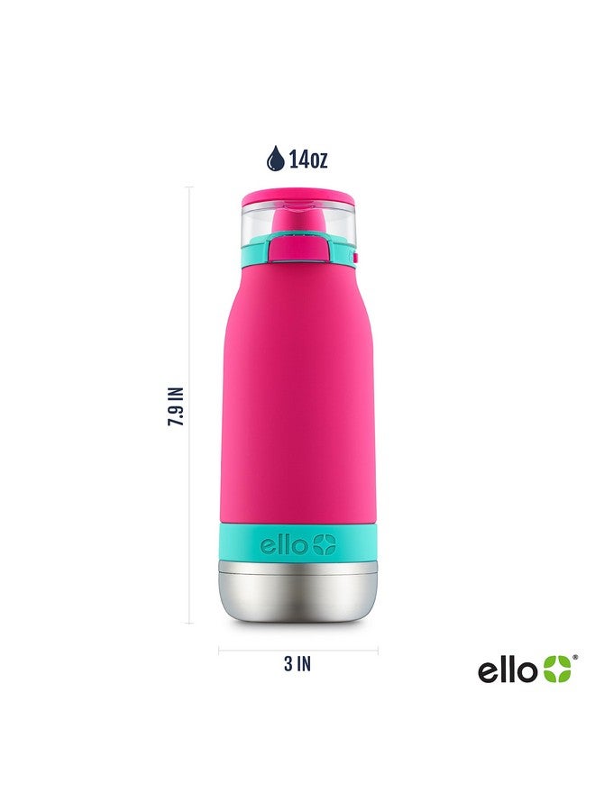 Ello Emma Vacuum Insulated Stainless Steel Water Bottle with Locking Leak Proof Lid and Soft Straw, BPA Free, Tropical Pink, 14oz - Image 3