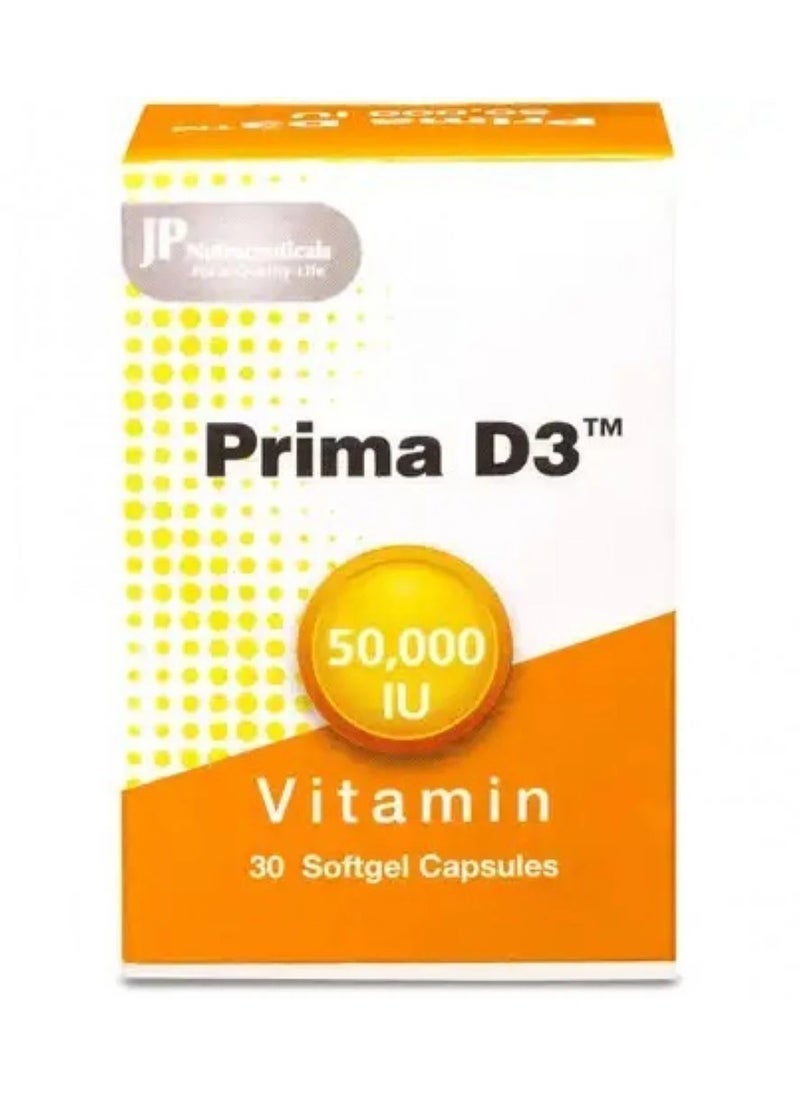 JP Neutraceuticals Prima, Vitamin D3 50,000 IU, Vitamin D Supplement - 30 Capsules  - Image 1
