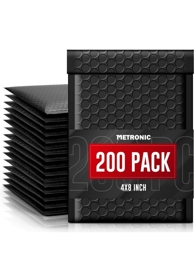 Metronic 200Pack Bubble Mailers 4X8 Inch Padded Envelopes Waterproof Black Padded Mailers Self Seal Adhesive Bubble Envelopes For Shipping Jewelry Makeup Small Business, Bubble Mailers Usable Size 4X7 - Image 1