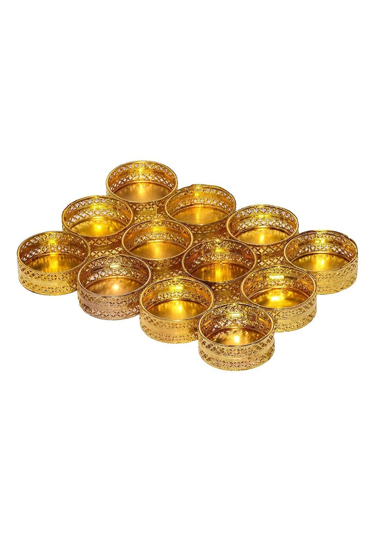 VINSHBOND Vinshbond Golden Small Tea Light HolderCandle Holder for Diwali DecorationHome Decoration Set of 12 