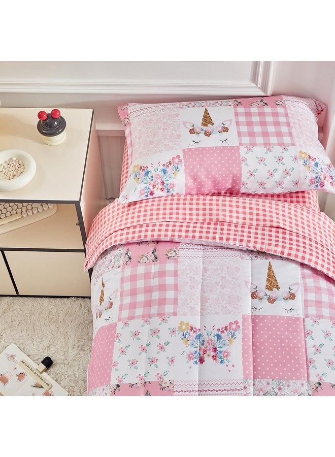 Joyreap Joyreap 4 Piece Toddler Bedding Set for Girls- Pink Butterflies n Flowers Patchwork Toddler Comforter Set, Includes Quilted Comforter, Fitted Sheet, Top Sheet, and Pillow Case - Image 4