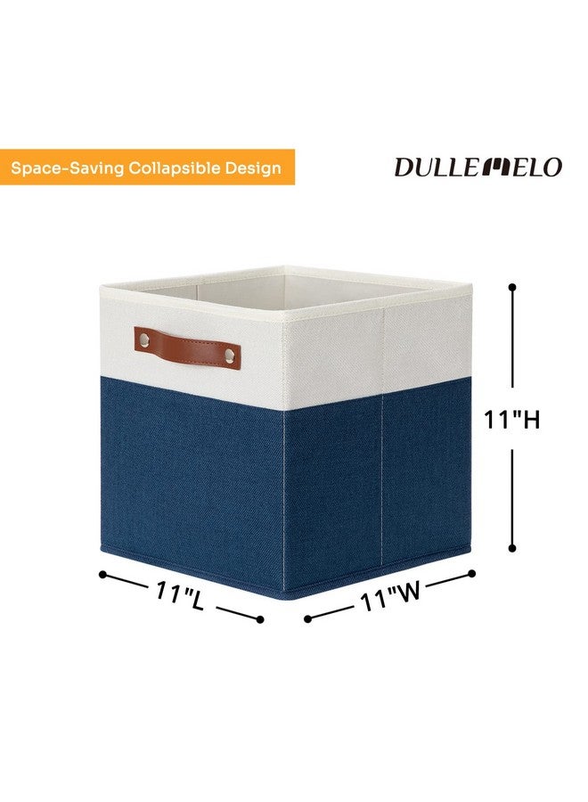 DULLEMELO Fabric Bins for Cube 11x11, Gift Baskets Empty for Boy Girl Mother Father Christmas Festival,Fabric Storage Bins Cube Organizer Baskets With Leather Handles(White&Blue) - Image 3