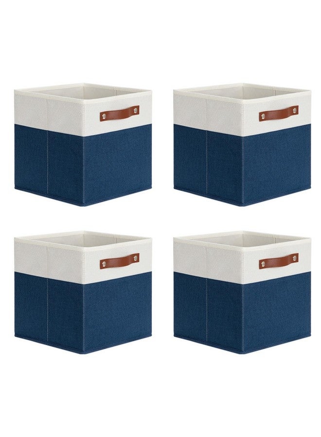 DULLEMELO Fabric Bins for Cube 11x11, Gift Baskets Empty for Boy Girl Mother Father Christmas Festival,Fabric Storage Bins Cube Organizer Baskets With Leather Handles(White&Blue) - Image 1