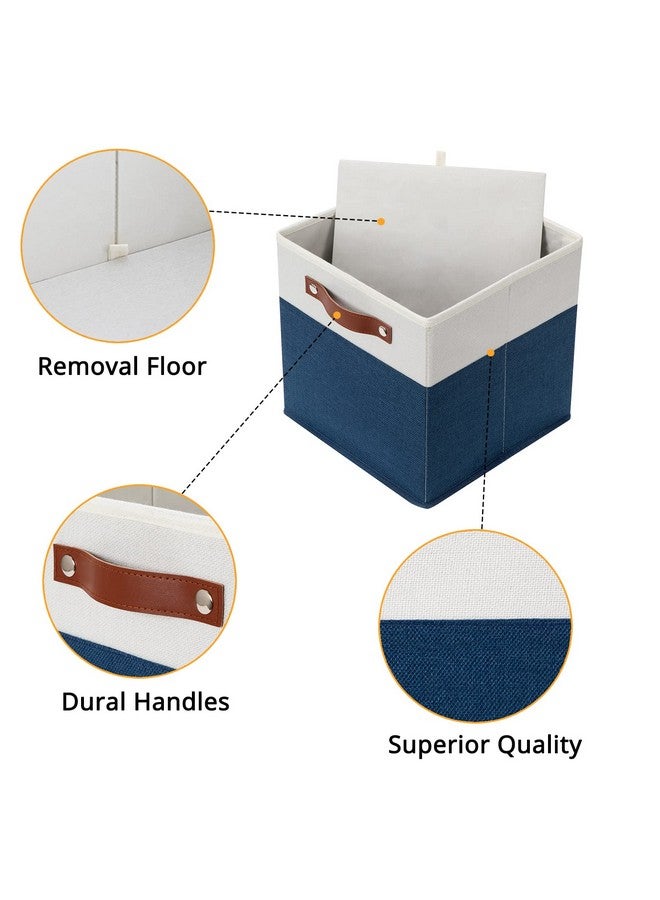 DULLEMELO Fabric Bins for Cube 11x11, Gift Baskets Empty for Boy Girl Mother Father Christmas Festival,Fabric Storage Bins Cube Organizer Baskets With Leather Handles(White&Blue) - Image 4