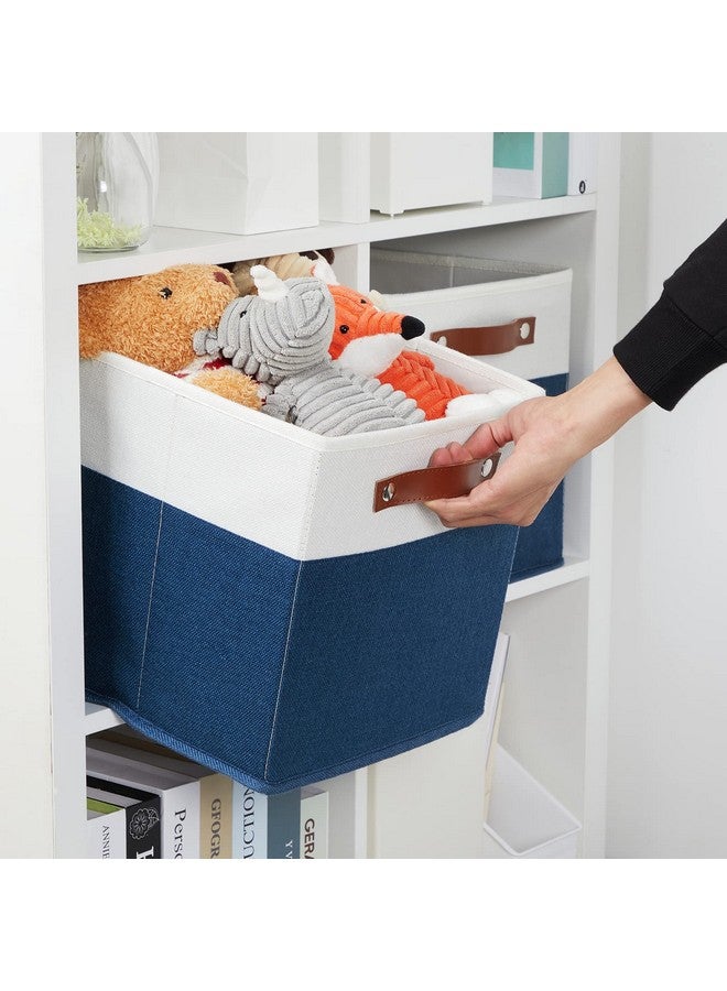 DULLEMELO Fabric Bins for Cube 11x11, Gift Baskets Empty for Boy Girl Mother Father Christmas Festival,Fabric Storage Bins Cube Organizer Baskets With Leather Handles(White&Blue) - Image 5