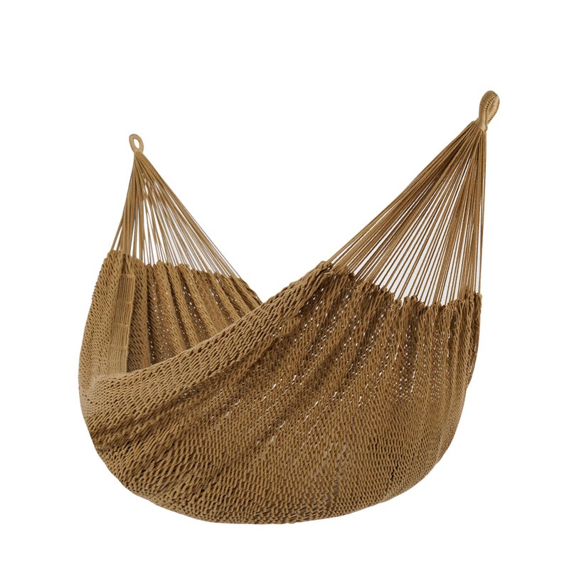 Lazy Daze Hammocks Handwoven Mayan Hammock, 10.5 FT Soft Rope Double Hammocks, Portable Outdoor Hammock with Carry Bag, 2 Straps & Carabiners for Patio Outside, 550 lbs Weight Capacity, Tan - Image 1