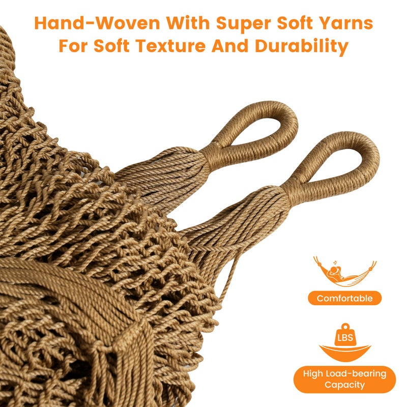 Lazy Daze Hammocks Handwoven Mayan Hammock, 10.5 FT Soft Rope Double Hammocks, Portable Outdoor Hammock with Carry Bag, 2 Straps & Carabiners for Patio Outside, 550 lbs Weight Capacity, Tan - Image 4