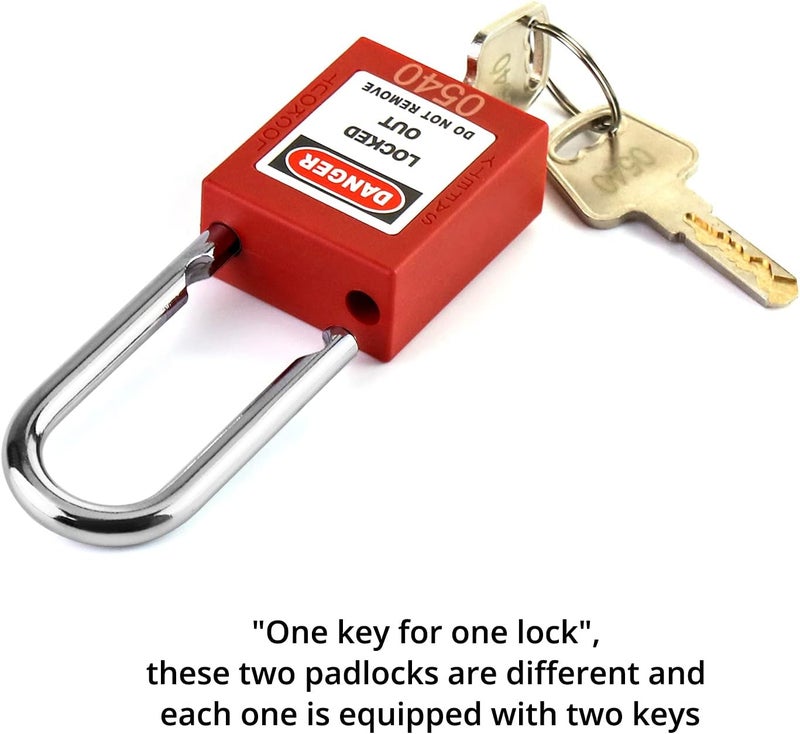 QWORK Red Lockout Tagout Safety Padlock, 10 Padlocks with 20 Keys, Keyed Different - Image 5
