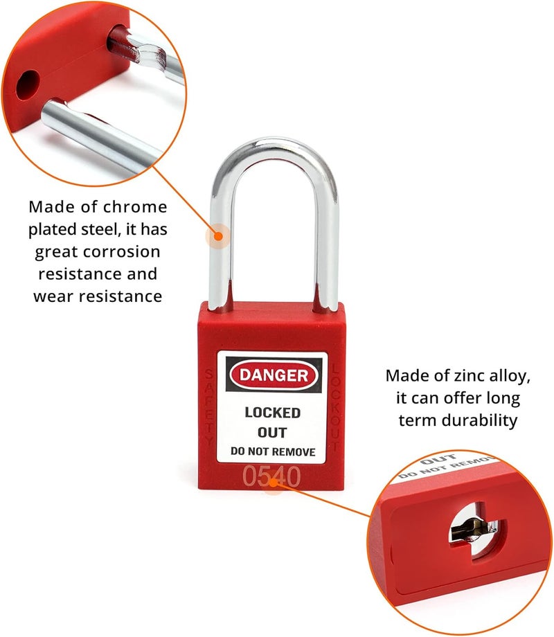 QWORK Red Lockout Tagout Safety Padlock, 10 Padlocks with 20 Keys, Keyed Different - Image 4